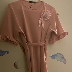 Boohoo Pink Ruffle Sleeve Dress